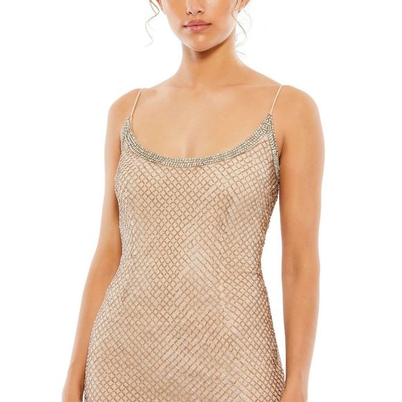 MAC DUGGAL Lattice Bead Sheath Gown in Nude Size US 10 - Picture 16 of 16